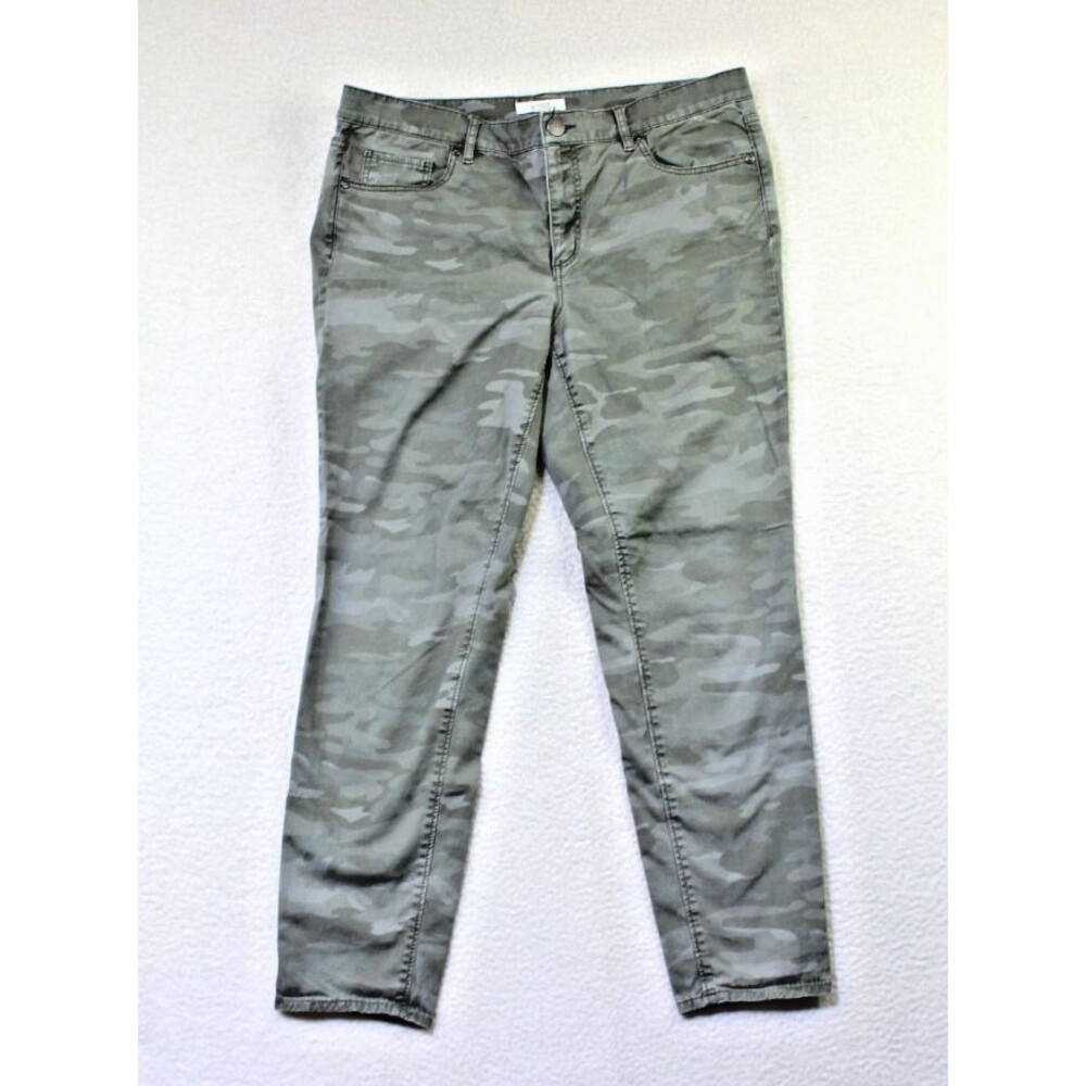 LOFT Pants Womens Size 12 Marisa Skinny Ankle Green Camo Mid Rise Cotton Blend